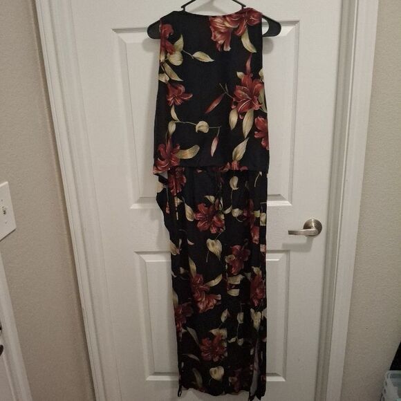 Tommy Bahama Size 12 Black Floral Silk Sleeveless Flowy Tropical Maxi Dress - Picture 3 of 9